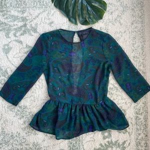 Sheer paisley green purple blouse